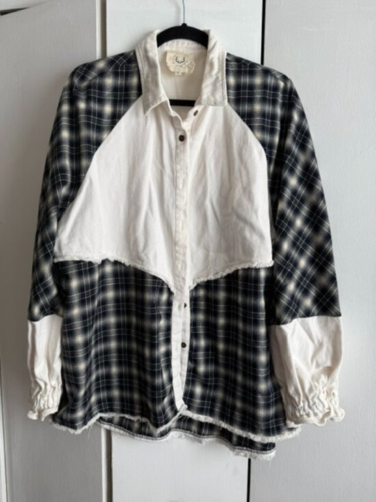 Fantasy Fawn Jackets & Blazers - Fantasy Fawn Plaid Colorblock Shacket L Oversized Boho Style